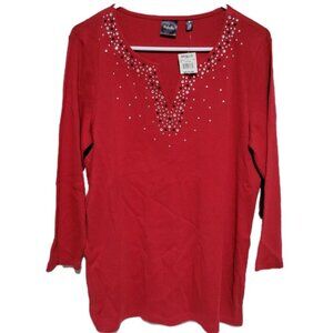 Rafaella Studio Sweater Medium NWT Womens Red Sequins Holiday 3/4 Sleeve